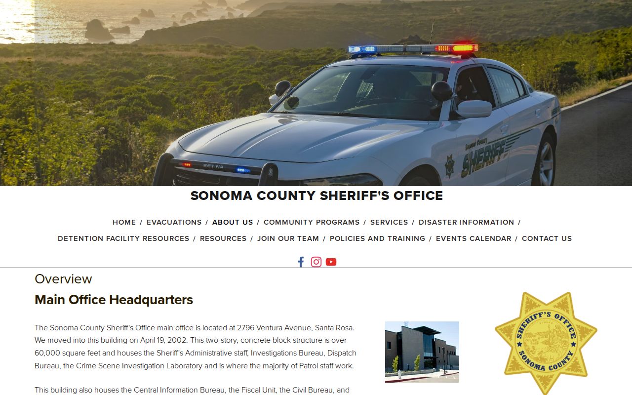 Main Adult Detention Facility release records and Sonoma County Sheriff facility page