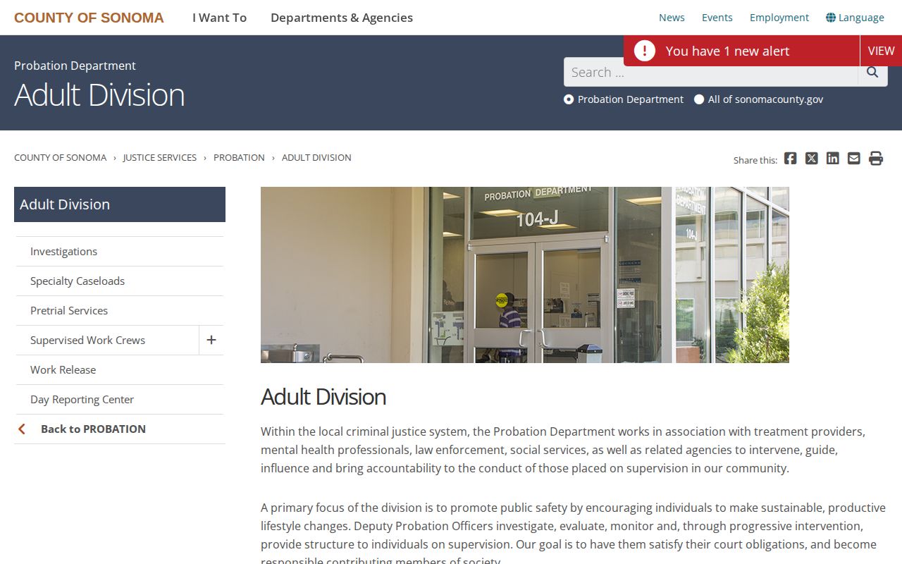 Sonoma County Probation Adult Division page