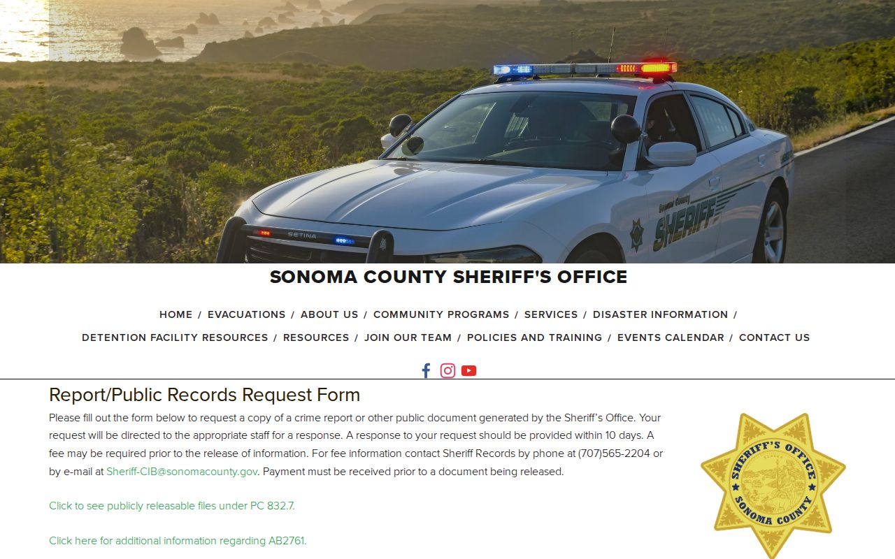 Sonoma County 24 hour release records request fallback