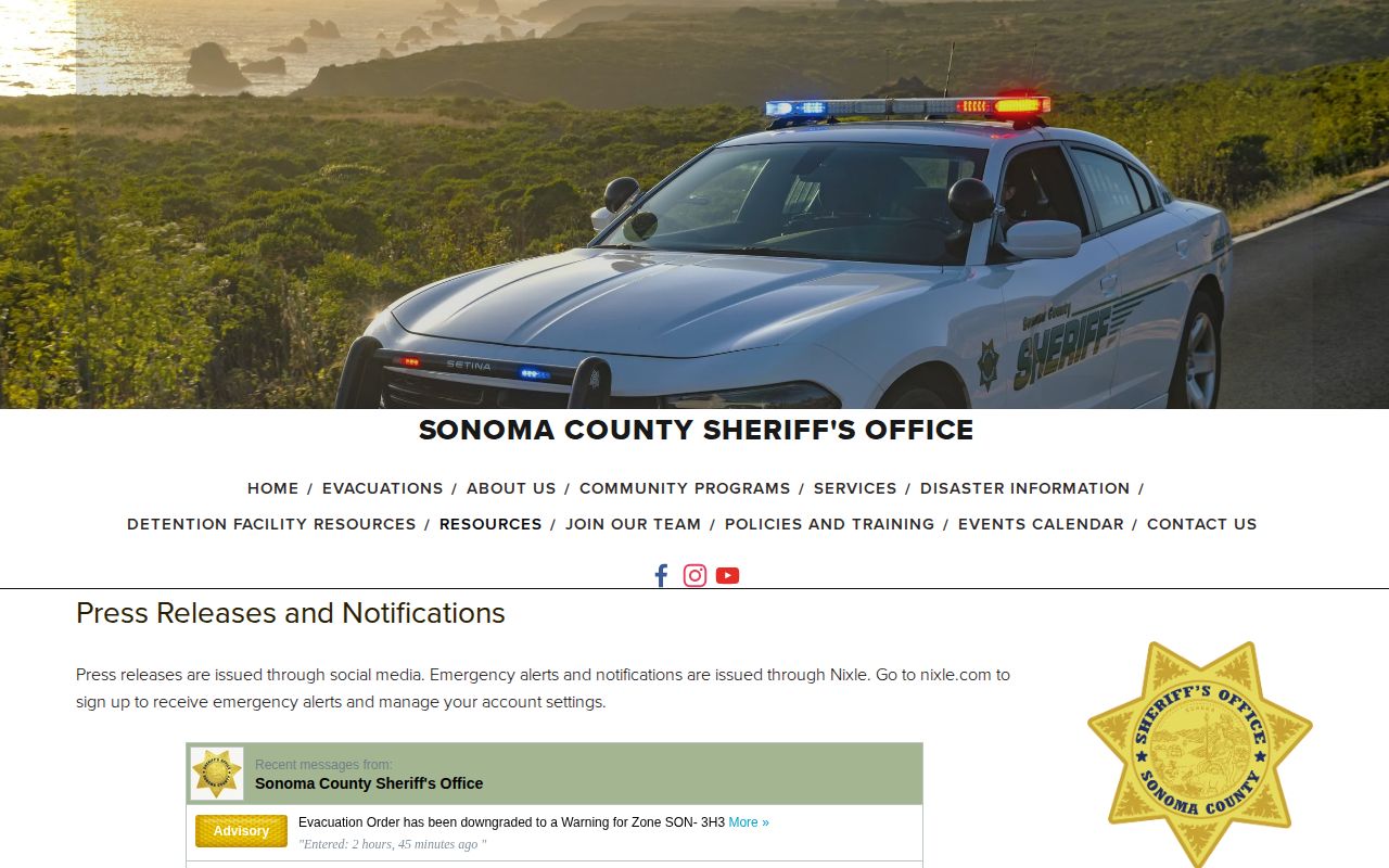 Sonoma County released inmate mugshots Sheriff press release source